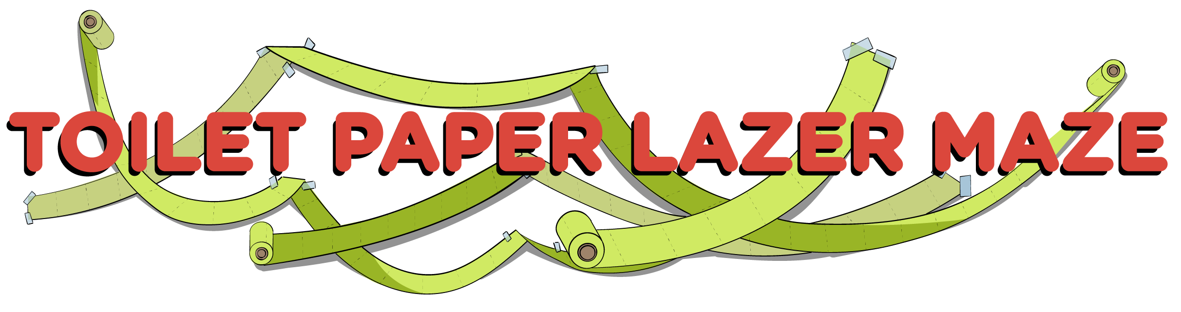 Stylized text 'TOILET PAPER LAZER MAZE' with cartoon toilet paper rolls.