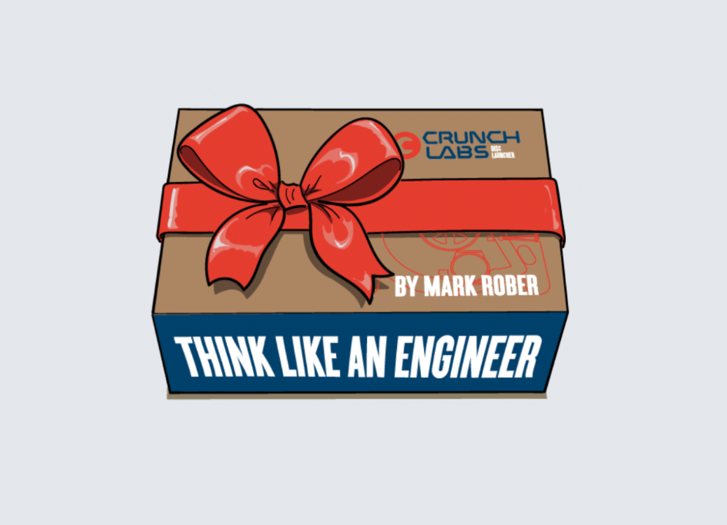 A drawing of a CrunchLabs box with a bow tied around it.